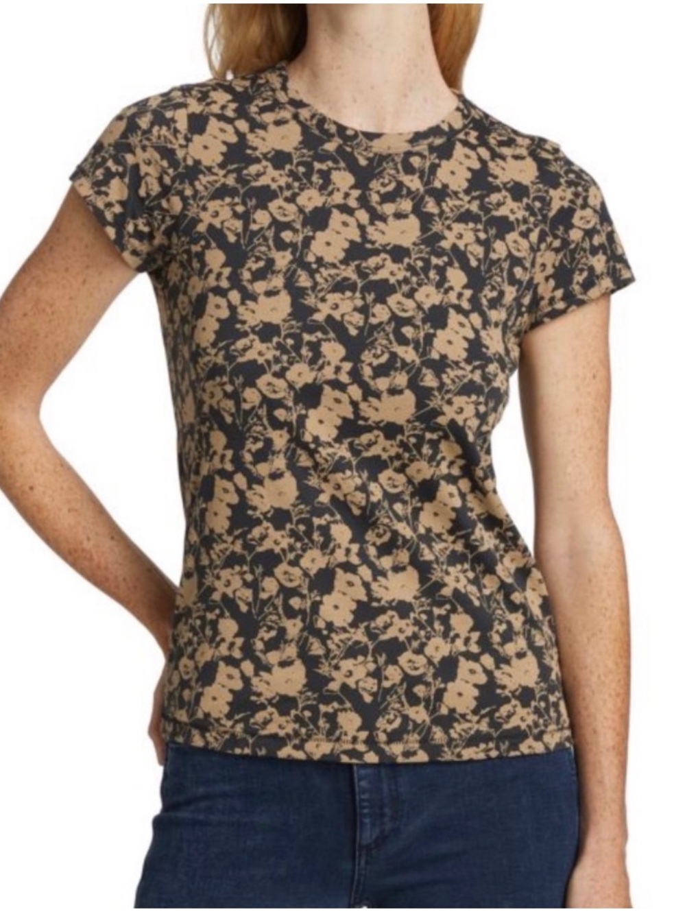 rag & bone Black and Tan Floral Crewneck Tee